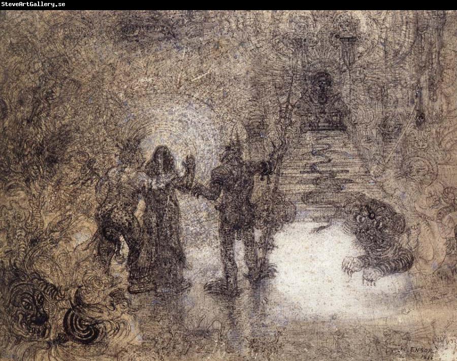 James Ensor The Devils Dzitts and Hihahox,Led by Crazon,Riding a Wild Cat,Accompany Christ to Hell